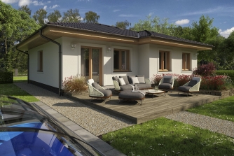 Maison à un étage avec toit à pans, sans garage.